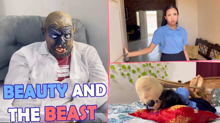 Barby Luna hogtied and gagged in a Halloween bondage role-play scene from SELFGAGS.