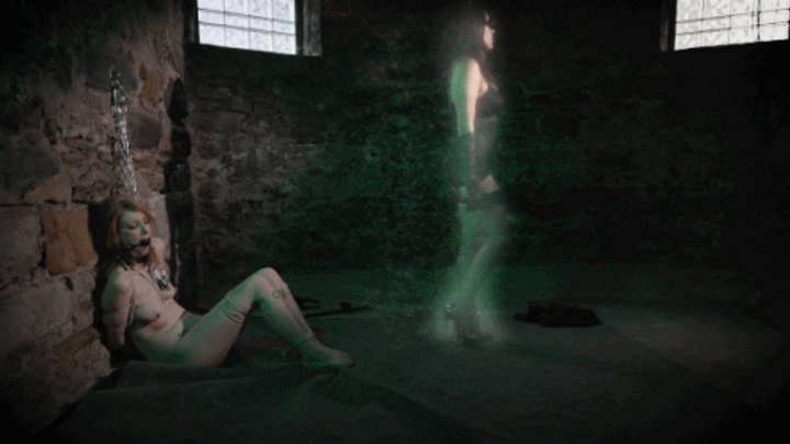 Sonia Harcourt bound inside a mausoleum in the Halloween‑themed bondage short ‘The Vault’ from That Bondage Girl.