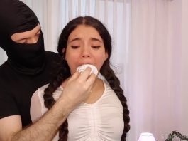 Yoga Girl Addy Rosse Gagged and Taped Mid-Livestream – Silenced Cuties Close-up of yoga influencer Addy gagged with socks