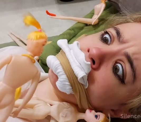 Nani Bound, Gagged, and Tormented by Living Dolls – Silenced Cuties Close-up of Nani gagged by living dolls
