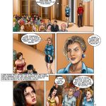 Storage Wars BDSM Comic - page 2: Young bargain hunter Barbara Johansson arrives at crowded storage auction hall, eyeing rival bidder Laura Suero.