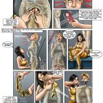 Storage Wars BDSM Comic - page 8: Close-ups of Laura stuffing used panties into Barbara's mouth and sealing with duct tape.