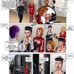 Storage Wars BDSM Comic #2 - page 16: Mistress Lora departs with her new piggy slave Barbara as payment; Sandra and assistants load crated Laura into a van while saying farewells.