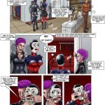 Storage Wars BDSM Comic #2 - page 2: Mistress Sandra introduces vile headgear device with dildo attachment to bound Laura in catsuit.