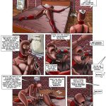 Storage Wars BDSM Comic #3 - page 6: Gina prepares Barbara for enema and catheter while tied spread-eagle on bed.