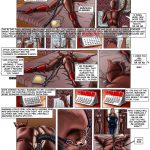 Storage Wars BDSM Comic #3 - page 7: Montage of Barbara's extreme weight gain punishment – left alone in rubber bondage, force-fed seven times daily via automatic machine, deaf and blind, begging in vain while Gina watches; calendar shows weeks passing as her body balloons massively, ending with Mistress Garcia admiring the ruined, obese pigslave.