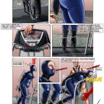 Storage Wars BDSM Comic #4 - page 4: Alex outfits Barbara in tight latex catsuit, panty gag, gwen hood, and inserts anal plug.