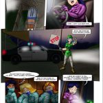 Mandy's truck with the chained latex human centipede (Clover leading, Sam and Alex) gets pulled over by police at night; the bound spies knock desperately from the cargo hold; Mandy nervously admits to the officer it's a kidnapped human centipede of 3 girls as she opens the cargo space – Totally Spices 3 bondage comic cliffhanger ending, police interruption, latex chained centipede revealed, lezdom spy girls potential rescue peril