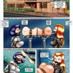 Back at Mandy's house, bound Alex and Sam in latex suits are forced into daily pussy-eating training on fake devices; the automatic machines activate, delivering intense vibrator stimulation and electroshocks, causing forced orgasms and overwhelming pleasure as they beg for mercy – Totally Spices 5 bondage comic page 2, forced oral training on replicas, vibrator and electroshock torment, latex slave daily program, lezdom basement humiliation