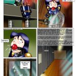 Britney in blue latex struggles futilely on the motorcycle torment device with double dildos; the simulator forces her to lean side-to-side on a virtual road full of obstacles, failing repeatedly triggers intense vibrator assaults causing constant orgasms and agony after hours of stimulation – Totally Spices 5 bondage comic page 4, motorcycle simulator punishment, double penetration torment, failure-triggered orgasms, latex police slave in endless lezdom endurance trial