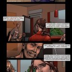 Illustrated panel from the BDSM comic "Backyard Garden Part 1," featuring high-society widow Christina Douglas and her daughter Anne in scenes of blackmail, rope bondage, gagging, domination by groundskeepers John and Jimmy, power reversal, family humiliation, and forbidden submission in an opulent estate.