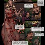 Illustrated panel from the BDSM comic "Backyard Garden Part 1," featuring high-society widow Christina Douglas and her daughter Anne in scenes of blackmail, rope bondage, gagging, domination by groundskeepers John and Jimmy, power reversal, family humiliation, and forbidden submission in an opulent estate.