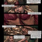 Illustrated panel from the BDSM comic "Backyard Garden Part 1," featuring high-society widow Christina Douglas and her daughter Anne in scenes of blackmail, rope bondage, gagging, domination by groundskeepers John and Jimmy, power reversal, family humiliation, and forbidden submission in an opulent estate.