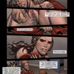 Illustrated panel from the BDSM comic "Backyard Garden Part 2," depicting widowed socialite Christina Douglas and her daughter Anne in escalating scenes of blackmail, rope bondage, gagging, domination by gardeners John and Jimmy, family humiliation, power reversals, and submissive torment in a luxurious estate setting.