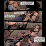 Illustrated panel from the BDSM comic "Backyard Garden Part 2," depicting widowed socialite Christina Douglas and her daughter Anne in escalating scenes of blackmail, rope bondage, gagging, domination by gardeners John and Jimmy, family humiliation, power reversals, and submissive torment in a luxurious estate setting.