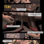 Illustrated panel from the BDSM comic "Backyard Garden Part 2," depicting widowed socialite Christina Douglas and her daughter Anne in escalating scenes of blackmail, rope bondage, gagging, domination by gardeners John and Jimmy, family humiliation, power reversals, and submissive torment in a luxurious estate setting.