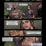 Illustrated panel from the BDSM comic "Backyard Garden Part 2," depicting widowed socialite Christina Douglas and her daughter Anne in escalating scenes of blackmail, rope bondage, gagging, domination by gardeners John and Jimmy, family humiliation, power reversals, and submissive torment in a luxurious estate setting.