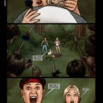 Illustrated panel from the BDSM comic "Jungle Safari To Hell," showing young tourists Jessica and Sara in scenes of jungle capture, bondage, gagging, tribal domination, fire ant attacks, degrading rituals, and relentless physical/mental torment in a savage wilderness setting.