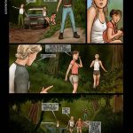 Illustrated panel from the BDSM comic "Jungle Safari To Hell," showing young tourists Jessica and Sara in scenes of jungle capture, bondage, gagging, tribal domination, fire ant attacks, degrading rituals, and relentless physical/mental torment in a savage wilderness setting.