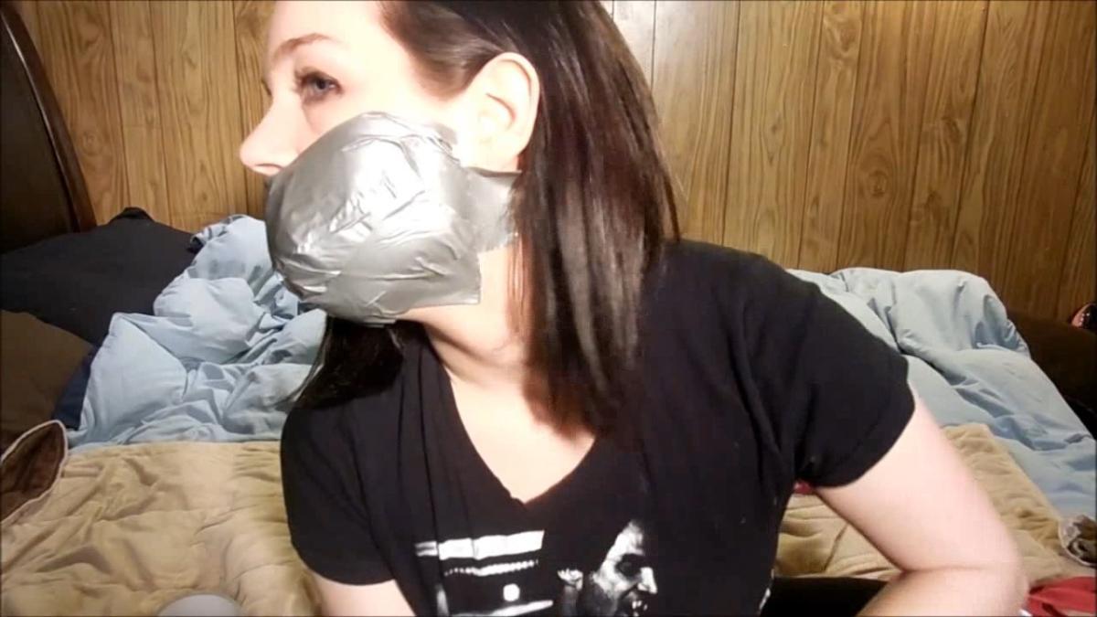 Girl gagged with dirty panties and duct tape