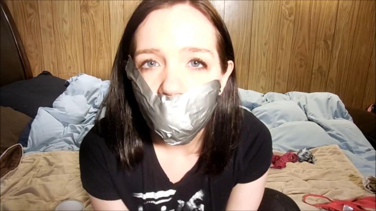 Girl gagged with dirty panties and duct tape