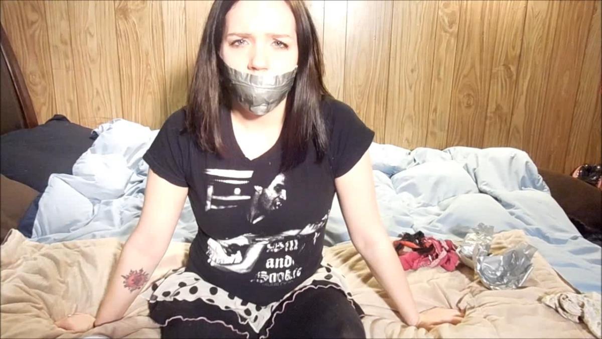 Girl gagged with dirty panties and duct tape