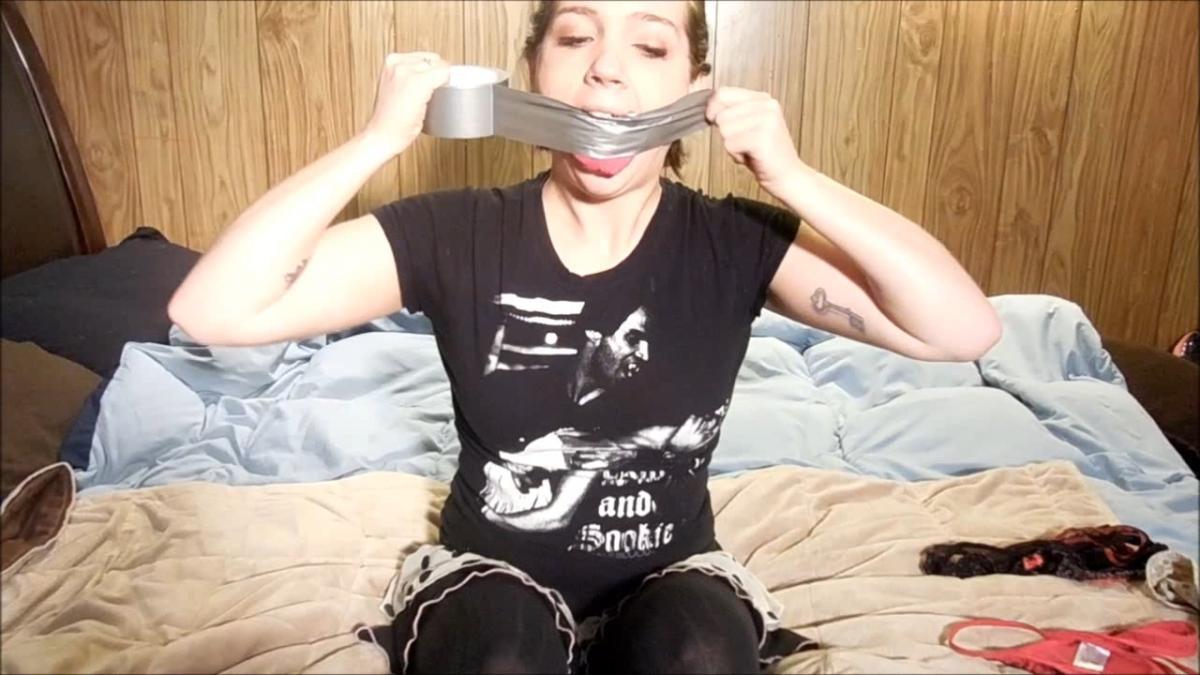 Girl gagged with dirty panties and duct tape