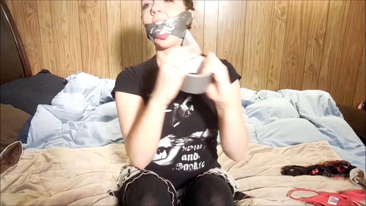 Girl gagged with dirty panties and duct tape