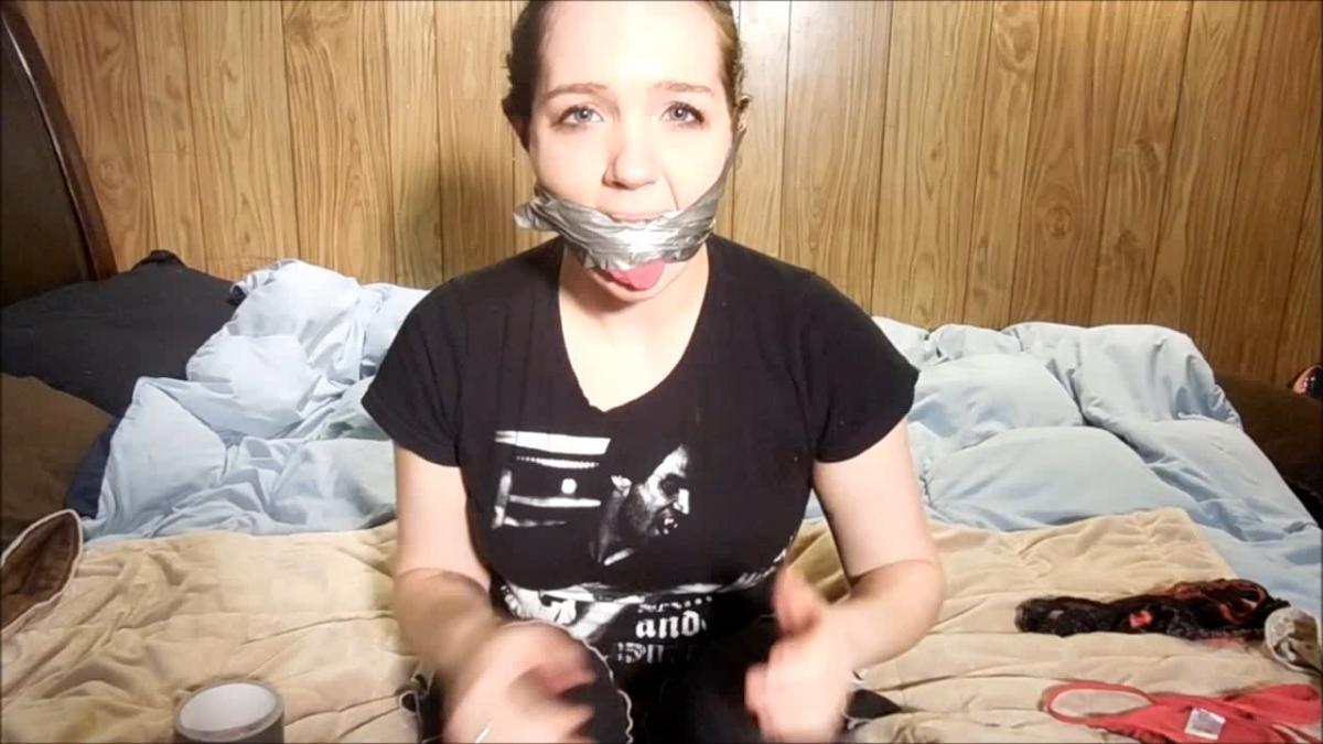 Girl gagged with dirty panties and duct tape