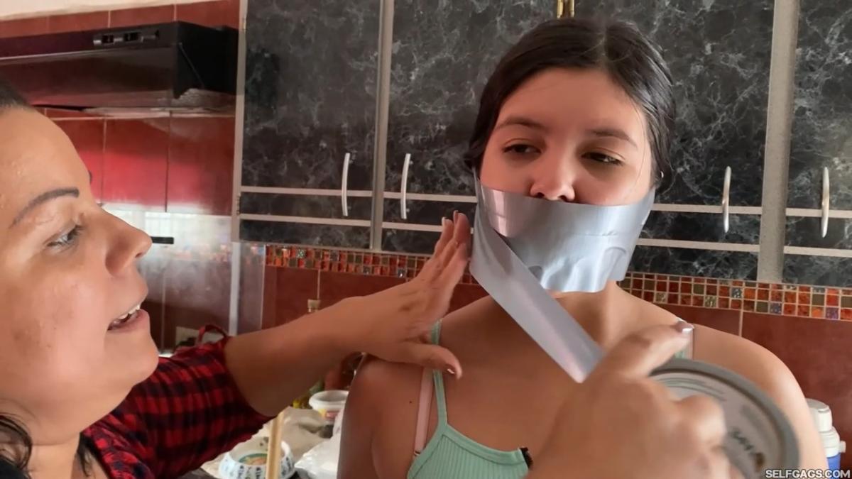 Cleaning girl used as bondage slave by MILF boss
