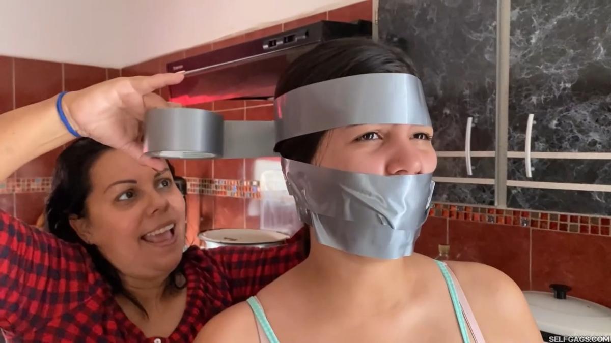 Cleaning girl used as bondage slave by MILF boss