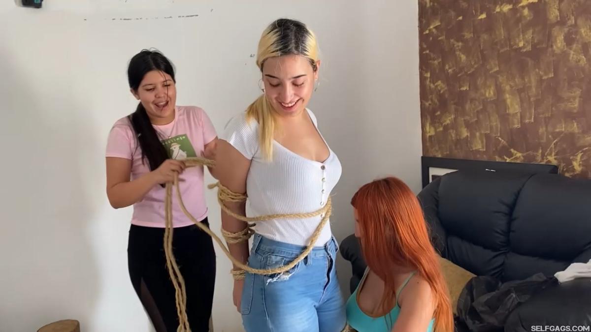 Blonde girl bound and gagged for the first time