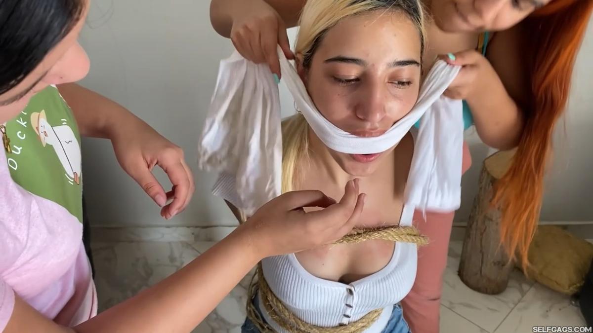 Blonde girl bound and gagged for the first time