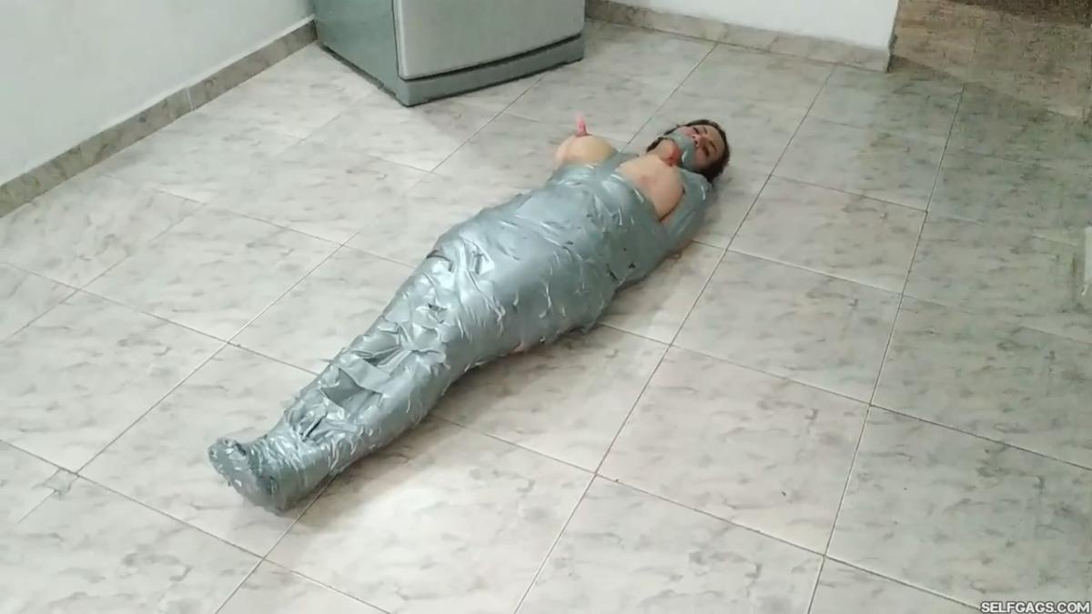 Latina MILF duct tape mummified by lesbian girls