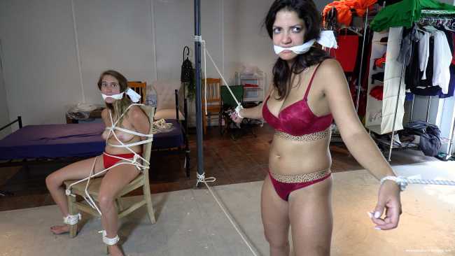 Female friends in rope bondage