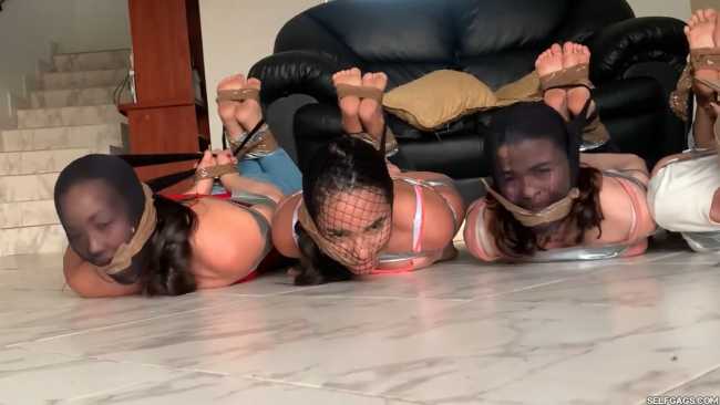 Pantyhose Hooded Girls Hogtied Barefoot By Two Lesbian Mistresses