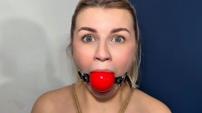 Isla White extreme close-up large red ball gag stretching her mouth with desperate wide eyes – MilaAmoraBondage