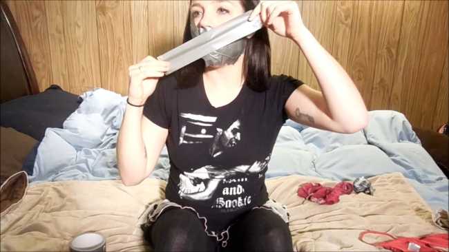 Girl gagged with dirty panties and duct tape