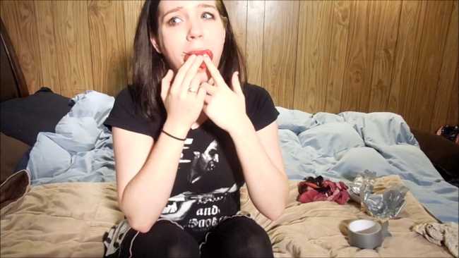 Girl gagged with dirty panties and duct tape