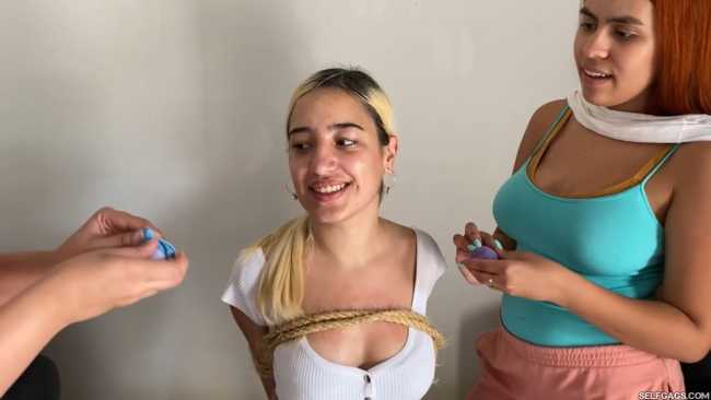 Blonde girl bound and gagged for the first time