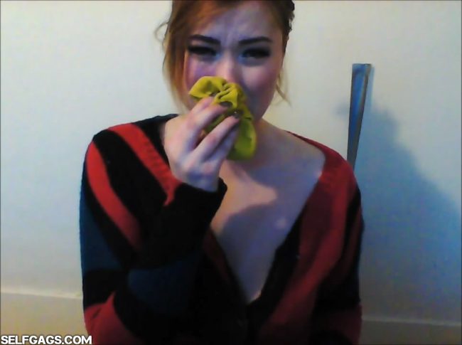 Misha Mayfair sniffing her dirty socks for selfgags