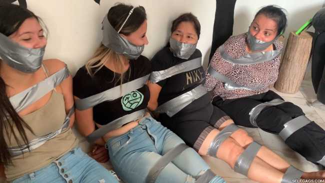 Tape gagged girls in duct tape bondage