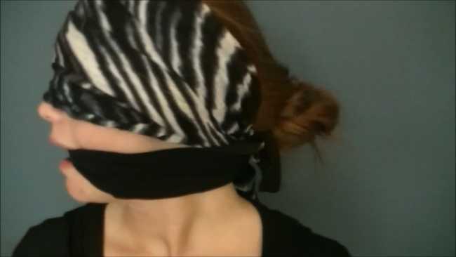 Blindfolded college girl gagged