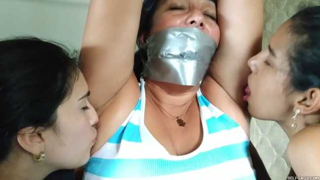 Sweaty Bondage BBW Has Armpits Licked By Lesbian Sisters