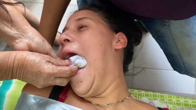 Gagged girl put in bondage by her nannies