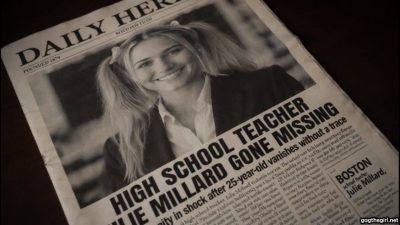 Newspaper headline announcing HIGH SCHOOL TEACHER JULIE MILLARD GONE MISSING
